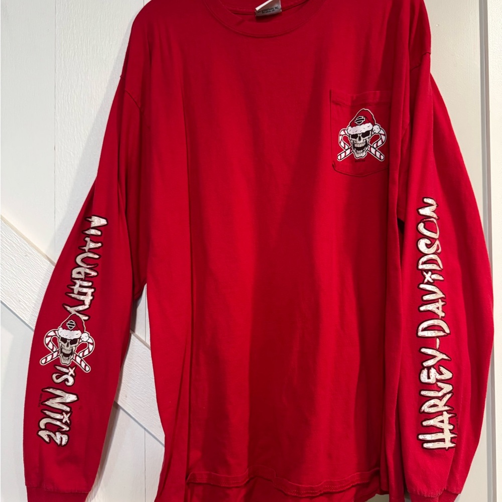 VINTAGE Harley-Davidson Red Graphic Long Sleeve Tee